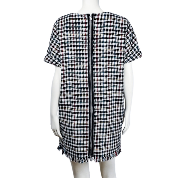 S/M ZARA Tweed Boucle Dress in Houndstooth Check Pattern with Fringe Hem - Picture 6 of 9